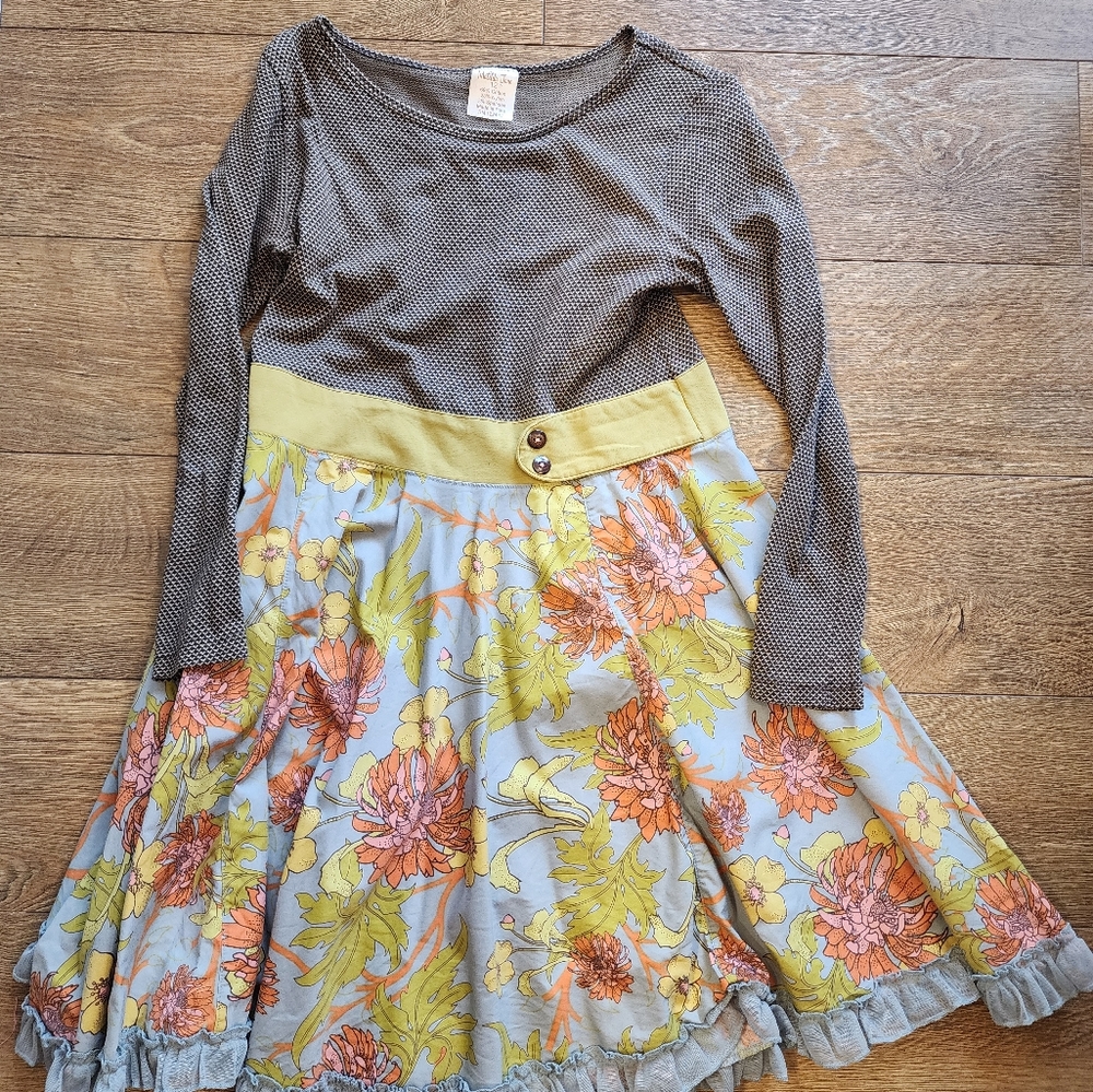 Matilda Jane Floral Kids Dress - Brown, Yellow, Green